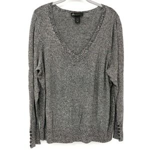 Lane Bryant Sweater Gray Grey V-Neck 22 24 Buttons